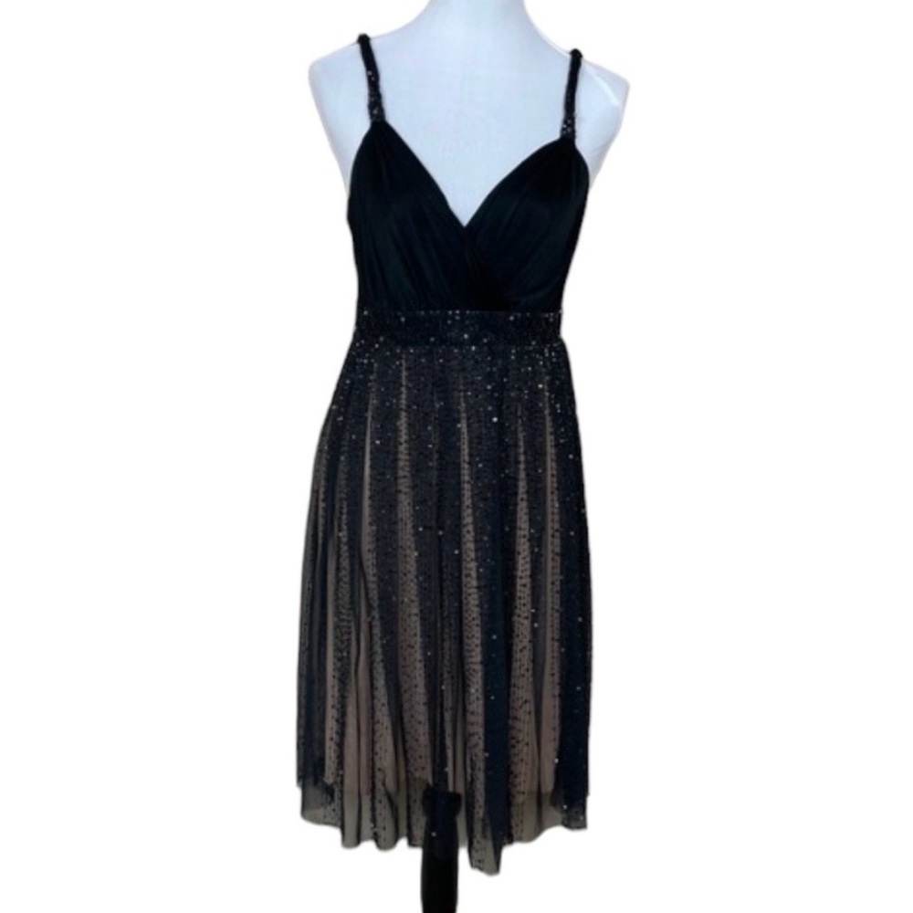 BCBGMaxAzria Black and Tan Sparkle Midi Dress